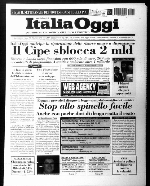 Italia oggi : quotidiano di economia finanza e politica